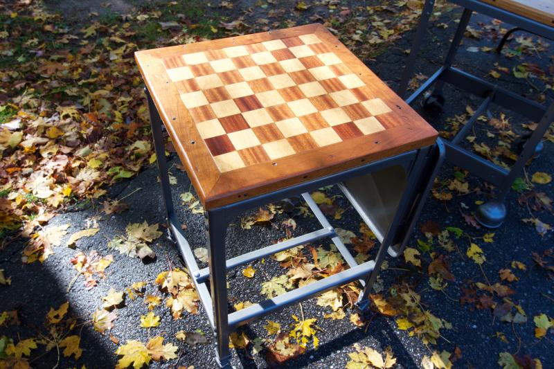 John Nadeau transformed this old typewriter desk into a rolling checkerboard table. BY GEORGIA SPARLING